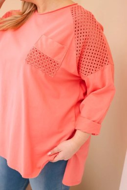 Bluza damska Plus Size bawełniana z nadrukiem morelowa