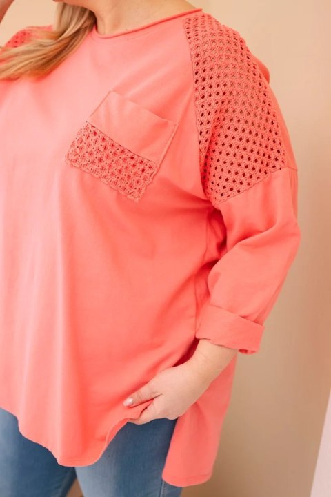 Bluza damska Plus Size bawełniana z nadrukiem morelowa