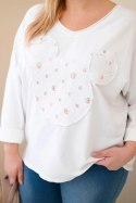 Bluzka damska bawełniana Plus Size z dekoltem V biała