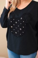 Bluzka damska bawełniana Plus Size z dekoltem V czarna