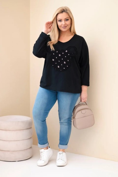 Bluzka damska bawełniana Plus Size z dekoltem V czarna