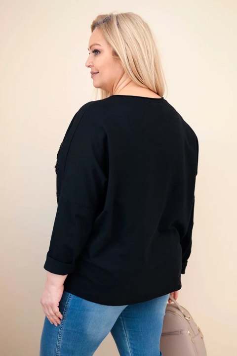Bluzka damska bawełniana Plus Size z dekoltem V czarna