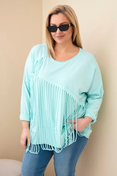Bluzka damska bawełniana Plus Size z frędzlami miętowa
