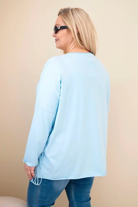 Bluzka damska bawełniana Plus Size z frędzlami niebieska