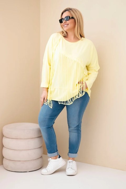 Bluzka damska bawełniana Plus Size z frędzlami żółta