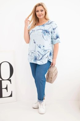 Bluzka damska bawełniana Plus Size z krótkim rękawem i kieszenią niebieska