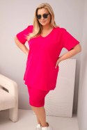 Komplet damski bawełniany Plus Size z bluzką i spodenkami fuksja