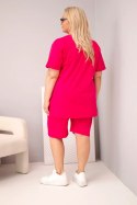 Komplet damski bawełniany Plus Size z bluzką i spodenkami fuksja