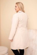 Płaszcz damski Plus Size długi z kołnierzem i kieszeniami beżowy