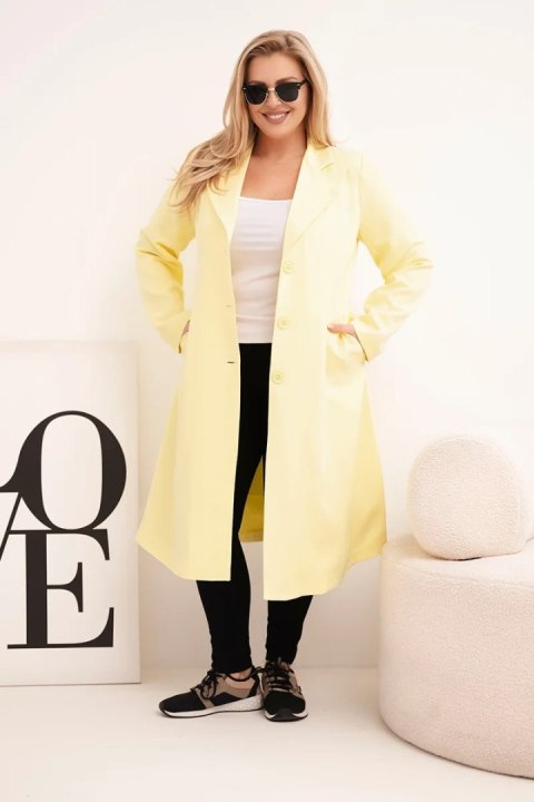 Płaszcz damski Plus Size klasyczny z guzikami i kołnierzem żółty