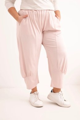 Spodnie damskie Plus Size z obniżonym krokiem i gumką w pasie ciemny pudrowy róż