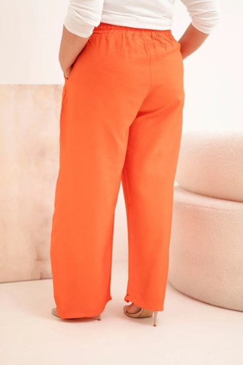 Spodnie damskie bawełniane Plus Size z gumką w pasie pomarańczowe