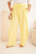 Spodnie damskie bawełniane Plus Size z gumką w pasie żółte
