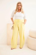 Spodnie damskie bawełniane Plus Size z gumką w pasie żółte