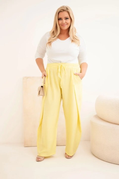 Spodnie damskie bawełniane Plus Size z gumką w pasie żółte