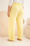 Spodnie damskie bawełniane Plus Size z gumką w pasie żółte