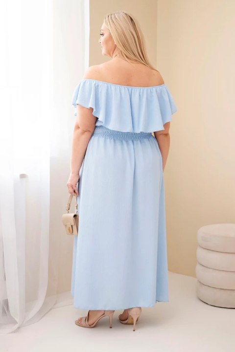 Sukienka damska Plus Size z falbaną i elastyczną talią niebieska
