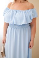 Sukienka damska Plus Size z falbaną i elastyczną talią niebieska