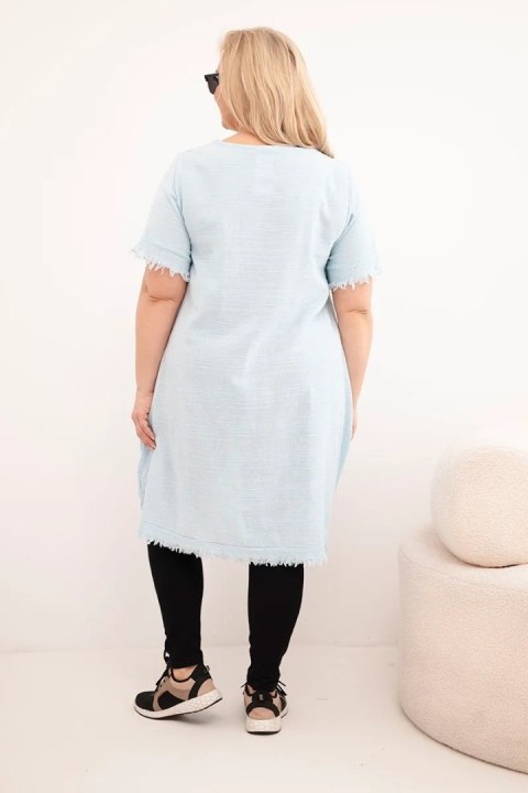 Sukienka damska bawełniana Plus Size z dłuższym tyłem i kieszenią niebieska