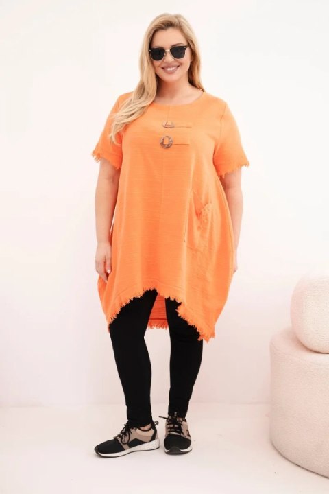 Sukienka damska bawełniana Plus Size z dłuższym tyłem i kieszenią pomarańczowa