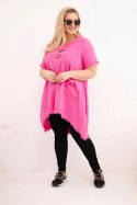 Sukienka damska bawełniana Plus Size z dłuższym tyłem i kieszenią różowa