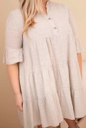 Sukienka damska bawełniana Plus Size z falbanami beżowa