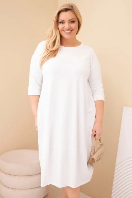 Sukienka damska bawełniana Plus Size z podwijanym rękawem i kieszeniami biała