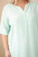 Sukienka damska wiskozowa Plus Size z krótkim rękawem i dekoltem V ciemno miętowa