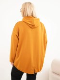 Bluza damska Plus Size masełko z kapturem i kieszenią kangurką musztardowa