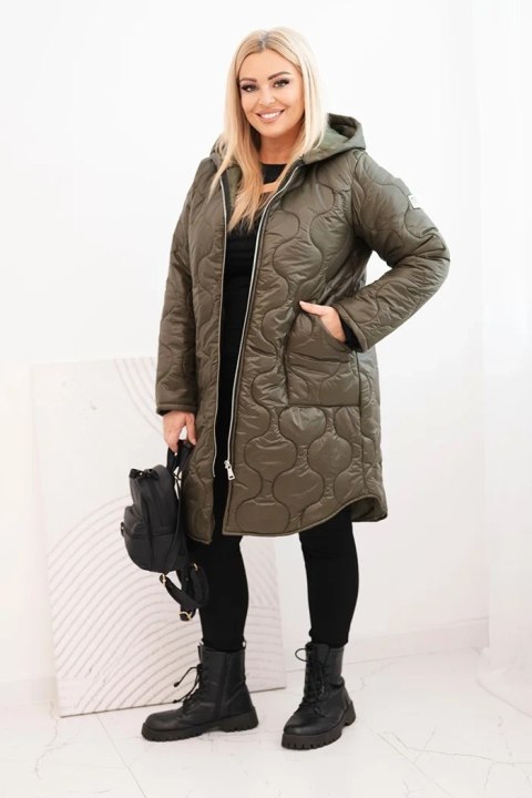 Kurtka damska Plus Size zimowa pikowana z kapturem khaki
