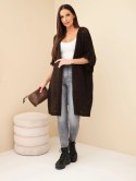 Sweter damski oversize o luźnym splocie bez zapięcia brązowy