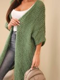 Sweter damski oversize o luźnym splocie bez zapięcia ciemny miętowy