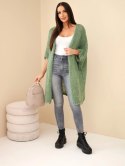 Sweter damski oversize o luźnym splocie bez zapięcia ciemny miętowy