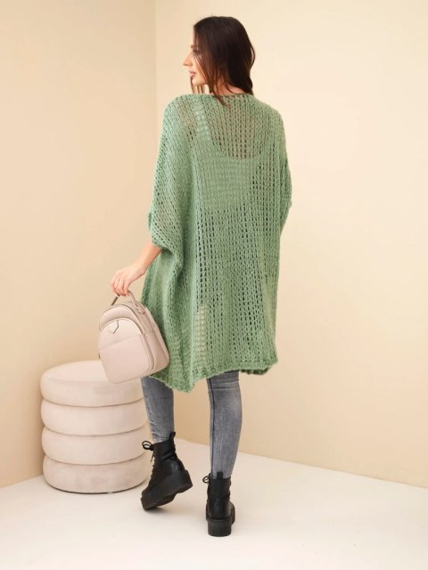 Sweter damski oversize o luźnym splocie bez zapięcia ciemny miętowy