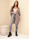 Sweter damski oversize o luźnym splocie bez zapięcia fango
