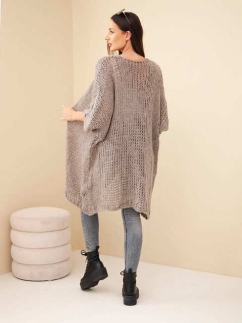 Sweter damski oversize o luźnym splocie bez zapięcia fango