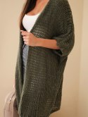 Sweter damski oversize o luźnym splocie bez zapięcia khaki