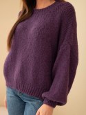 Sweter damski oversize z okrągłym dekoltem i ściągaczem ciemny fioletowy