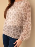 Sweter damski w 70% z kid moheru w panterkę z długim rękawem khaki