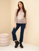Sweter damski w 70% z kid moheru w panterkę z długim rękawem khaki