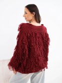 Sweter damski z frędzlami i ozdobnymi guzikami bordowy
