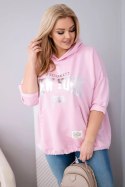 Bluza damska Plus Size masełko z kapturem i kieszenią kangurką jasno różowa