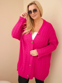 Kardigan damski Plus Size z guzikami i wzorem warkoczowym fuksja