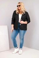 Kurtka damska Plus Size pikowana w kwiaty z kołnierzem i kieszeniami czarna