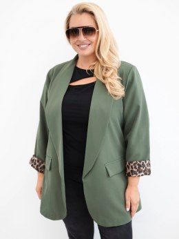 Marynarka damska Plus Size z podszewką w panterkę khaki