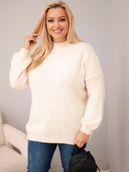 Sweter damski Plus Size o luźny kroju z długim rękawem beżowy