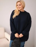 Sweter damski Plus Size o luźny kroju z długim rękawem granatowy