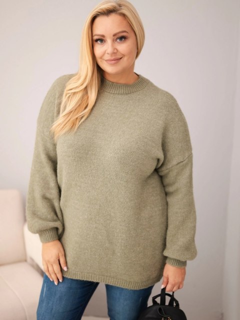 Sweter damski Plus Size o luźny kroju z długim rękawem khaki