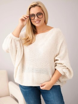 Sweter damski Plus Size z dodatkiem wełny o luźnym fasonie beżowy