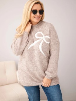 Sweter damski Plus Size z dodatkiem wełny z kokardą fango